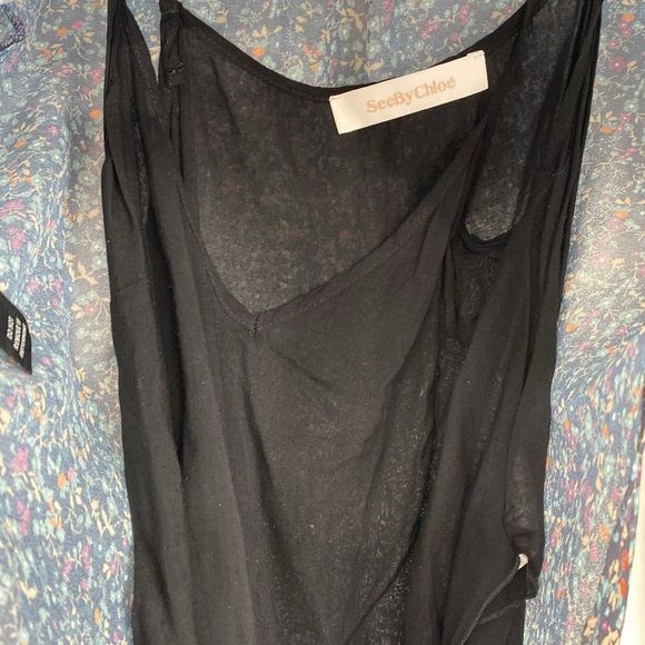 See By Chloe Floral‎ Haze Blouse Womens 34/ US 2 Black Purple Viscose Sheer Top - Picture 6 of 12